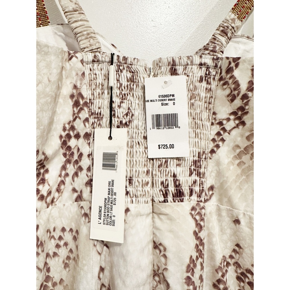 NWT L'Agence Sutton Beaded Strap Maxi Dress in Light Sage Multi Desert Snake - 0 - Picture 15 of 16
